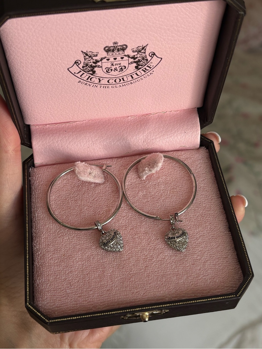 Vintage Juicy Couture Silver Heart Charm Hoop Earrings